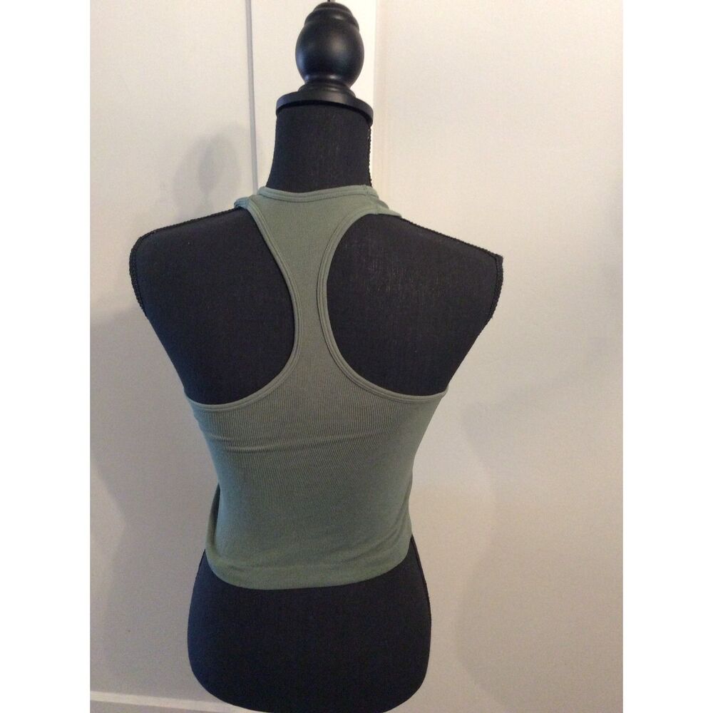 Free People Intimately Dark Green Racer Back Crop Top XS/S Ribbed High Neck